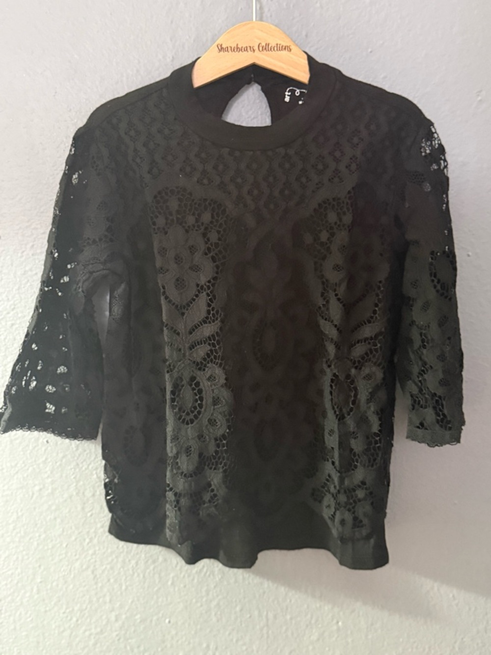 art class Black Lace Crochet Blouse